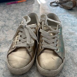 Sam Edelman Ethyl Gold Metallic Sneakers with White Laces